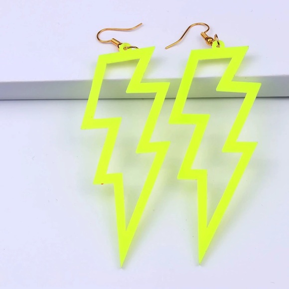 Neon Green Lightning Earrings - Picture 4 of 5
